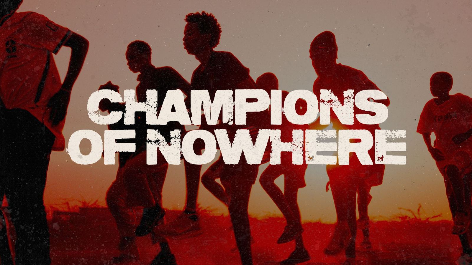 Champions of Nowhere title card over players silhouetted at sunset